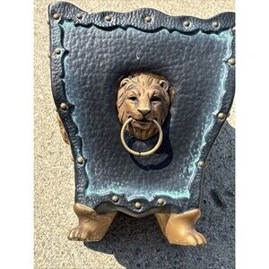 Lenwile Ardalt Artware Planter Footed Black Gold Lion Ring Flour De Lis RARE Vtg